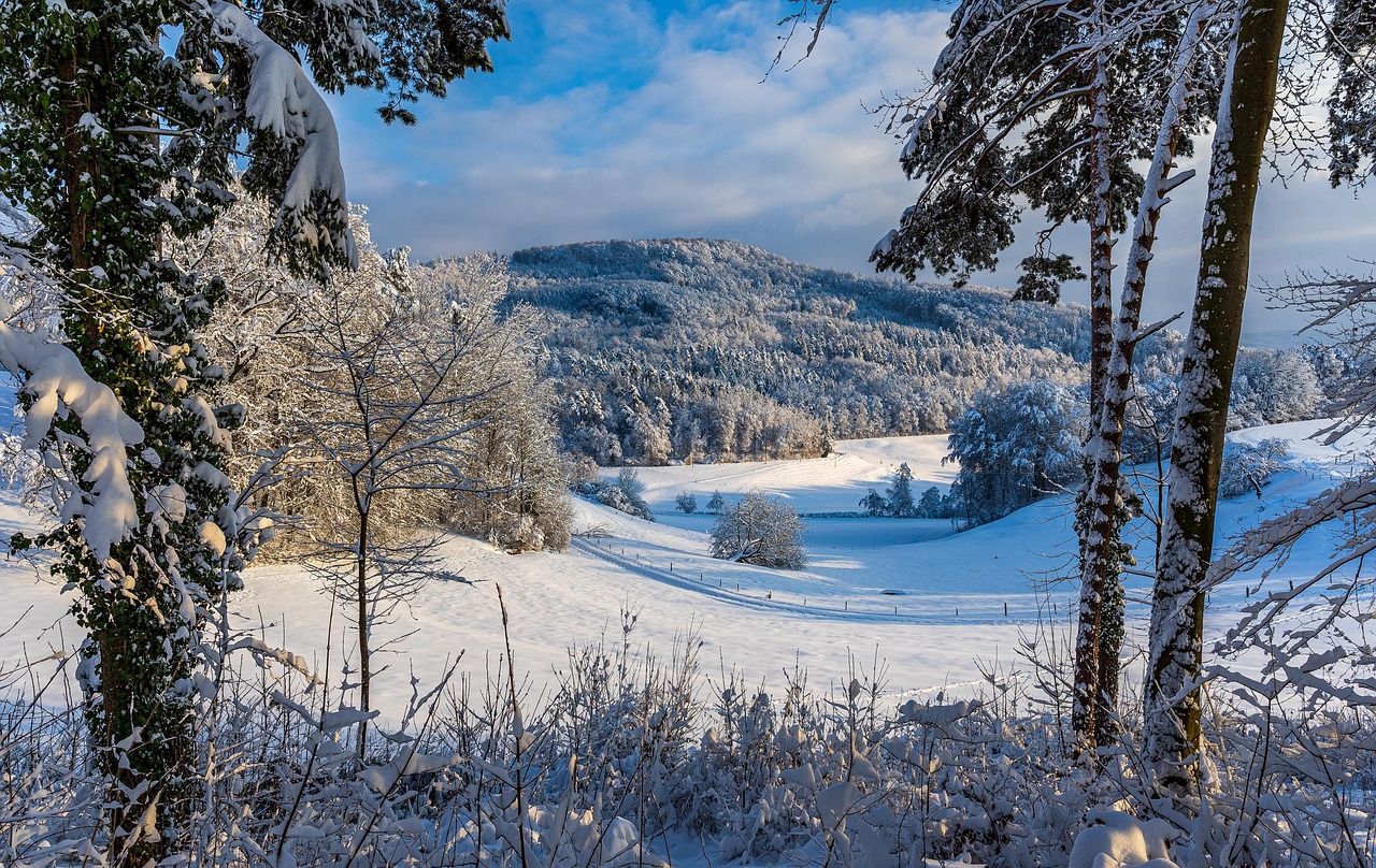 Vall&eacute;e du Queyras recouverte de neige avec montagnes &agrave; l&rsquo;horizon.